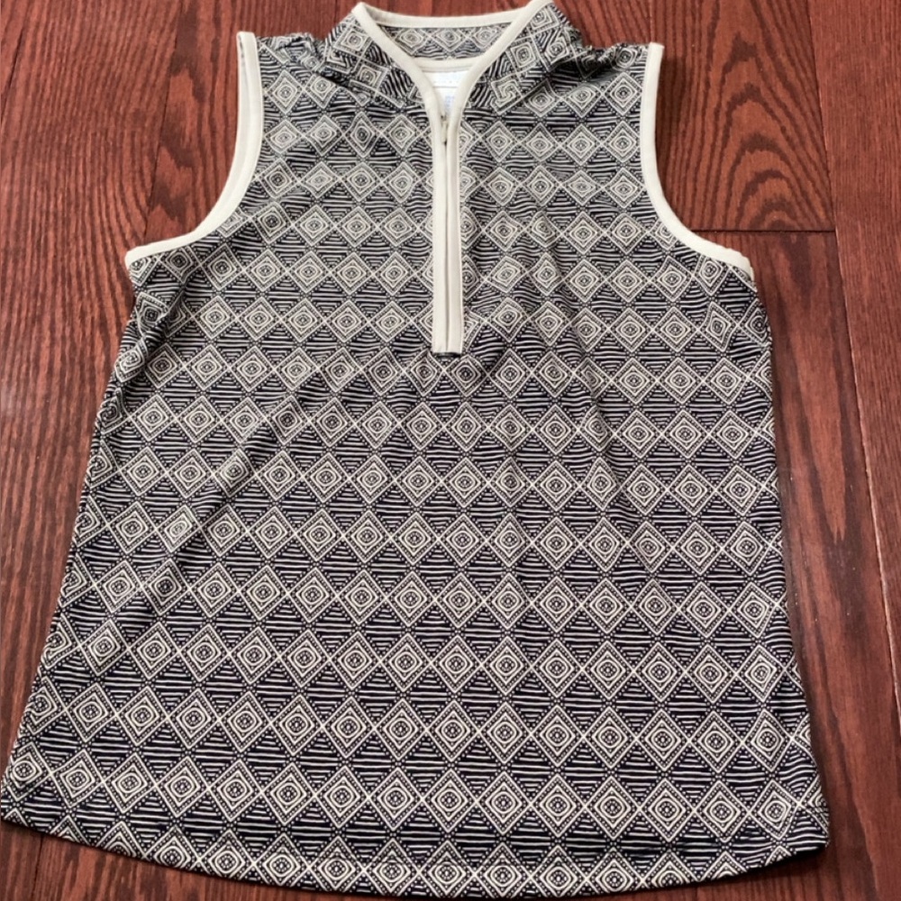 Geometric Sleeveless Zip-Up Top